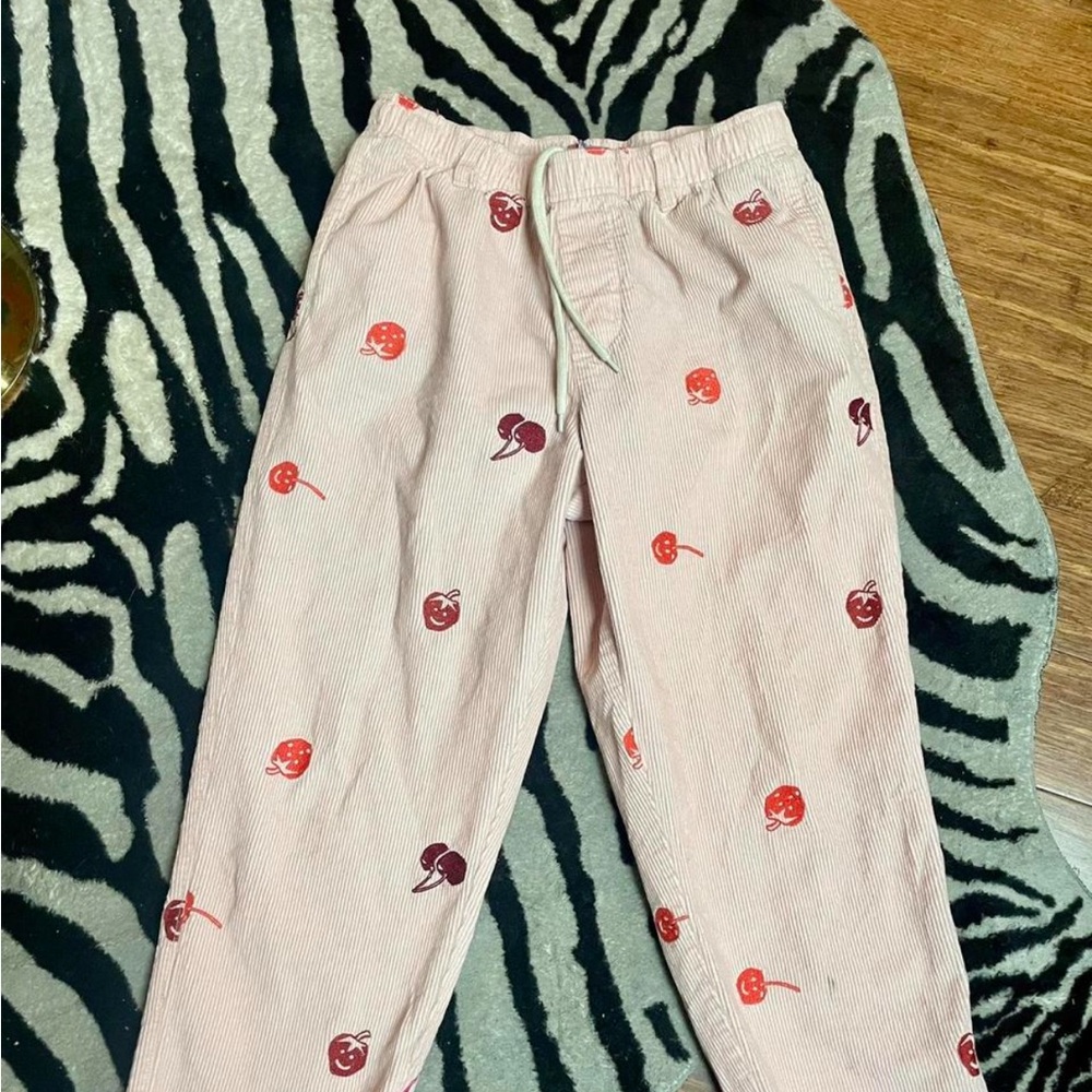 Pink elastic corduroy cherry strawberry joggers urban outfitters deadstock